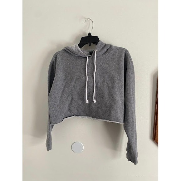 Wild Fable Heather Gray Cropped Hoodie Raw Hem Pullover Sweatshirt XS - Picture 1 of 2